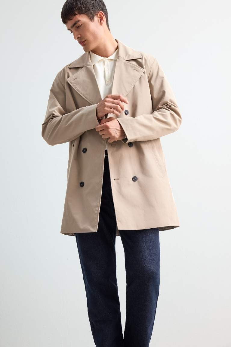 Slim Fit Dar Kesim Kemerli Düğmeli Trençkot