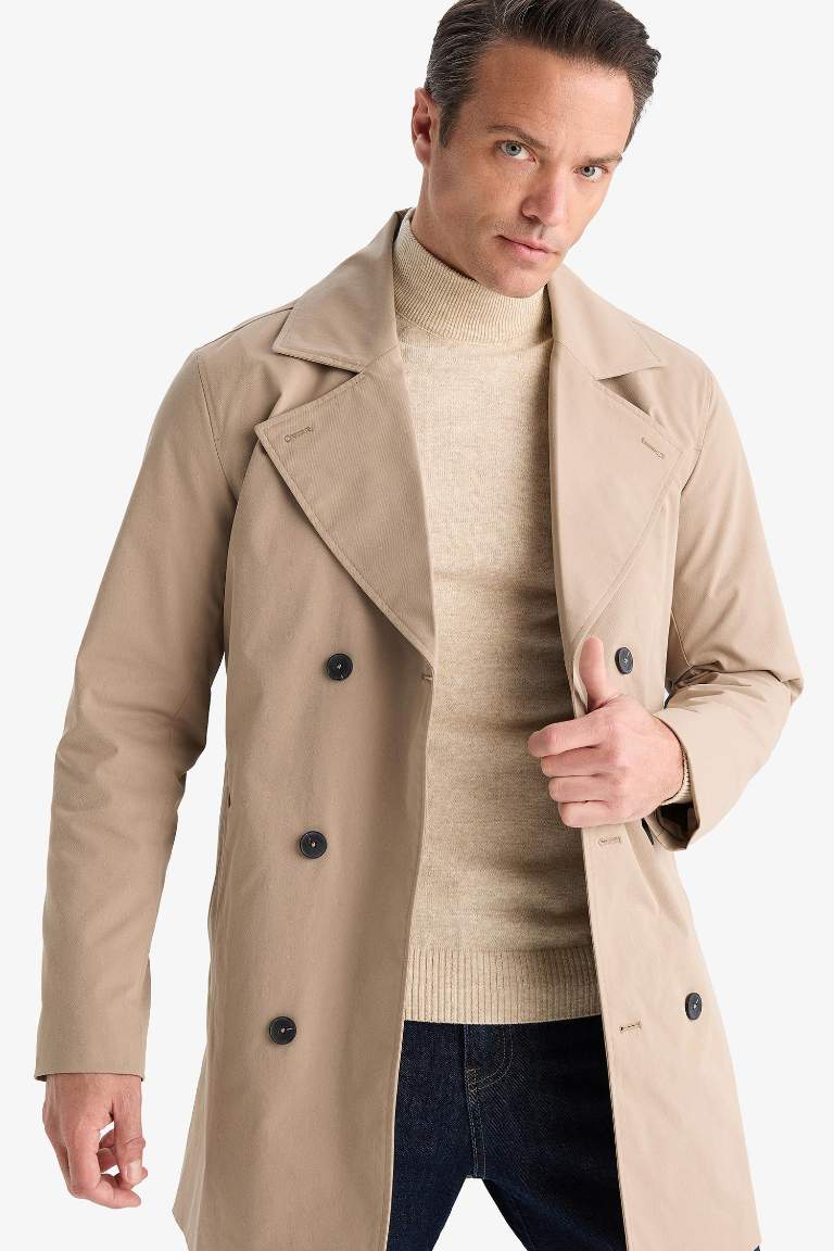 Slim Fit Dar Kesim Kemerli Düğmeli Trençkot