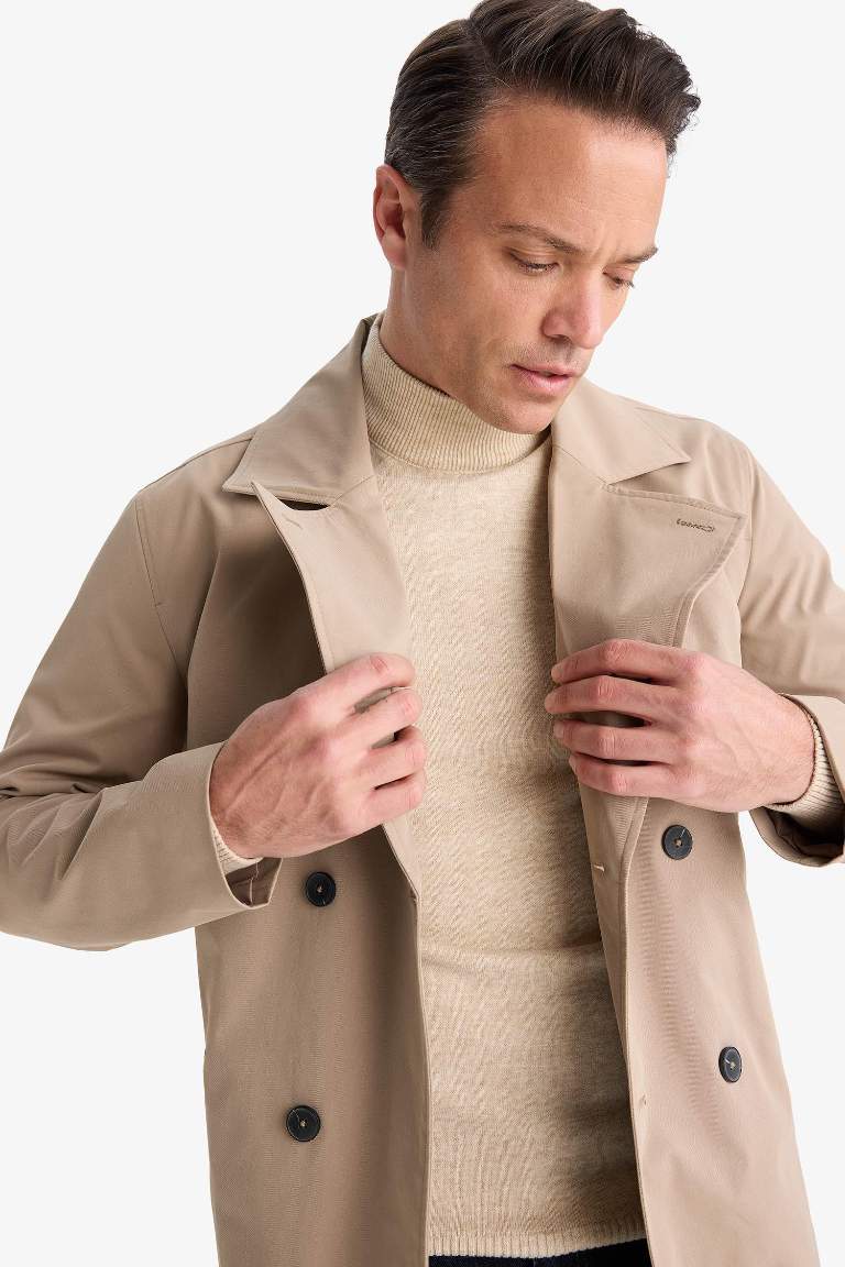Slim Fit Dar Kesim Kemerli Düğmeli Trençkot