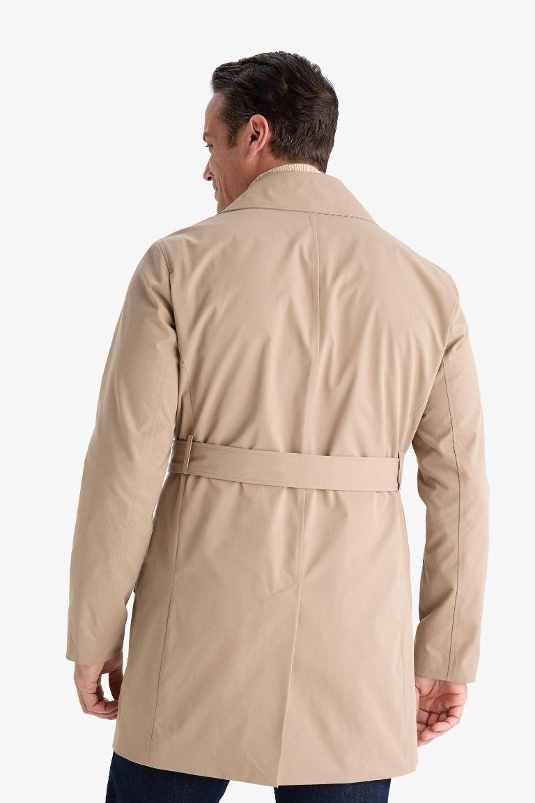 Slim Fit Dar Kesim Kemerli Düğmeli Trençkot