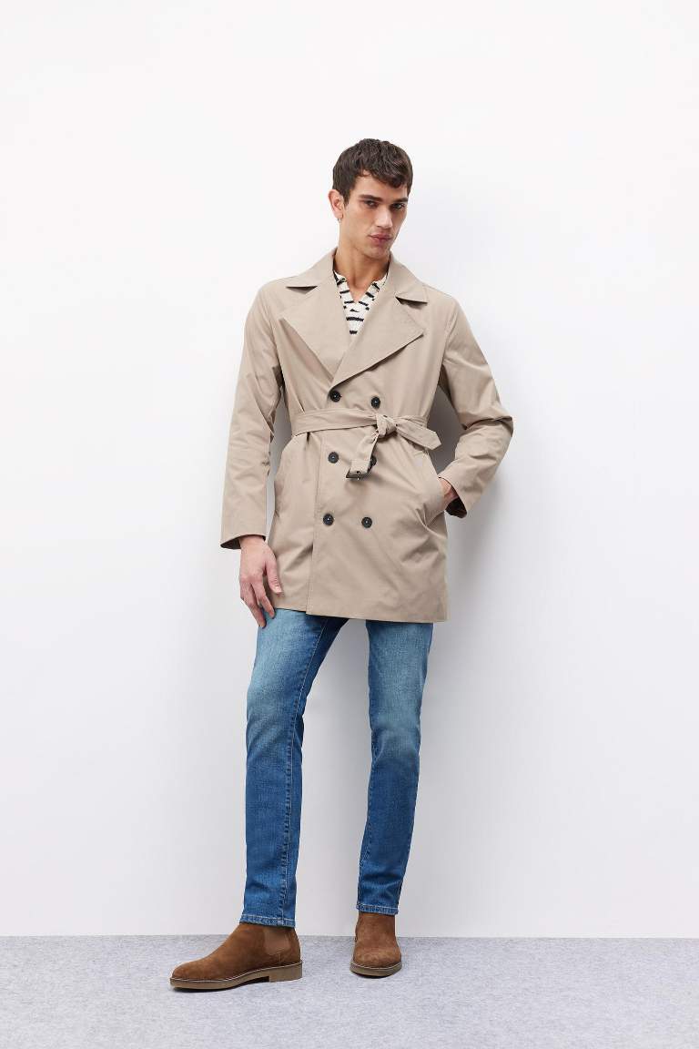 Slim Fit Buttoned Belted Trench Coat