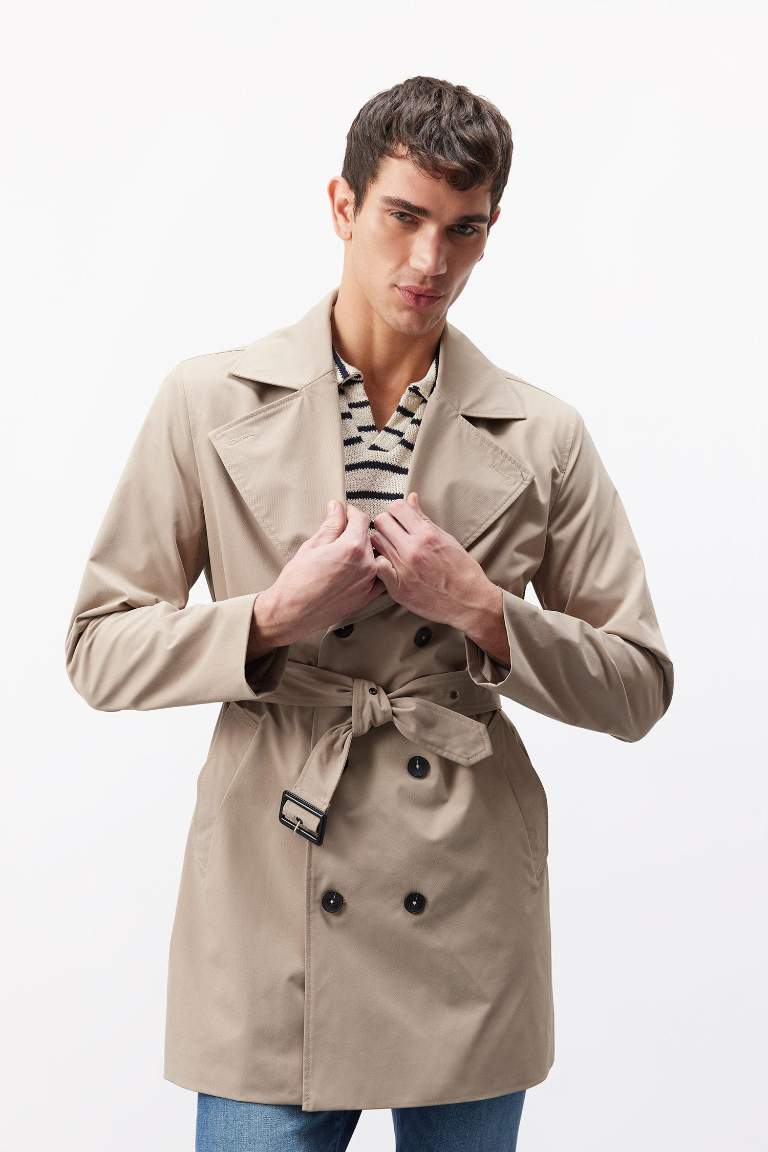 Slim Fit Buttoned Belted Trench Coat