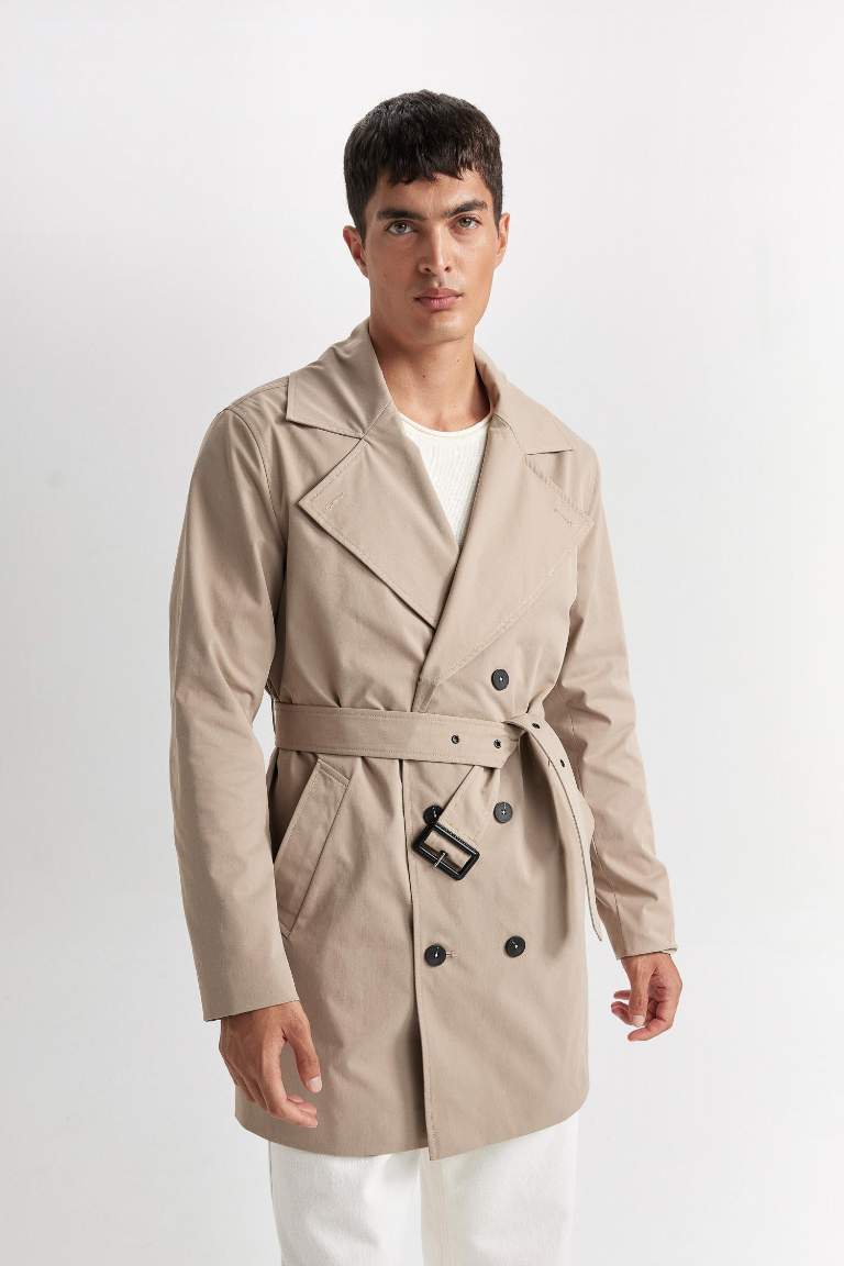 Slim Fit Buttoned Belted Trench Coat