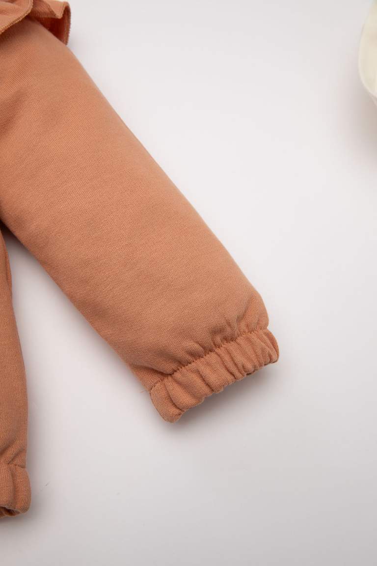 Kız Bebek 3'lü Takım Baskılı Bisiklet Yaka Sweatshirt Çiçekli Tayt Saç Bandı