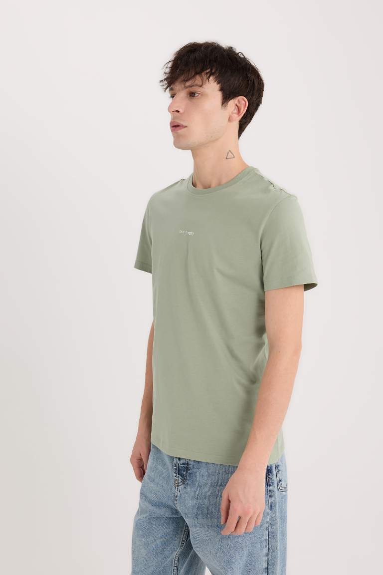 T-shirt slim imprimé à col rond et manches courtes