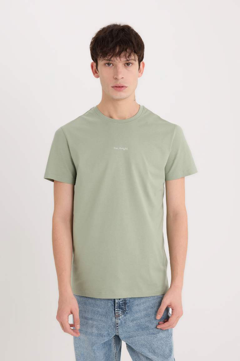 T-shirt slim imprimé à col rond et manches courtes