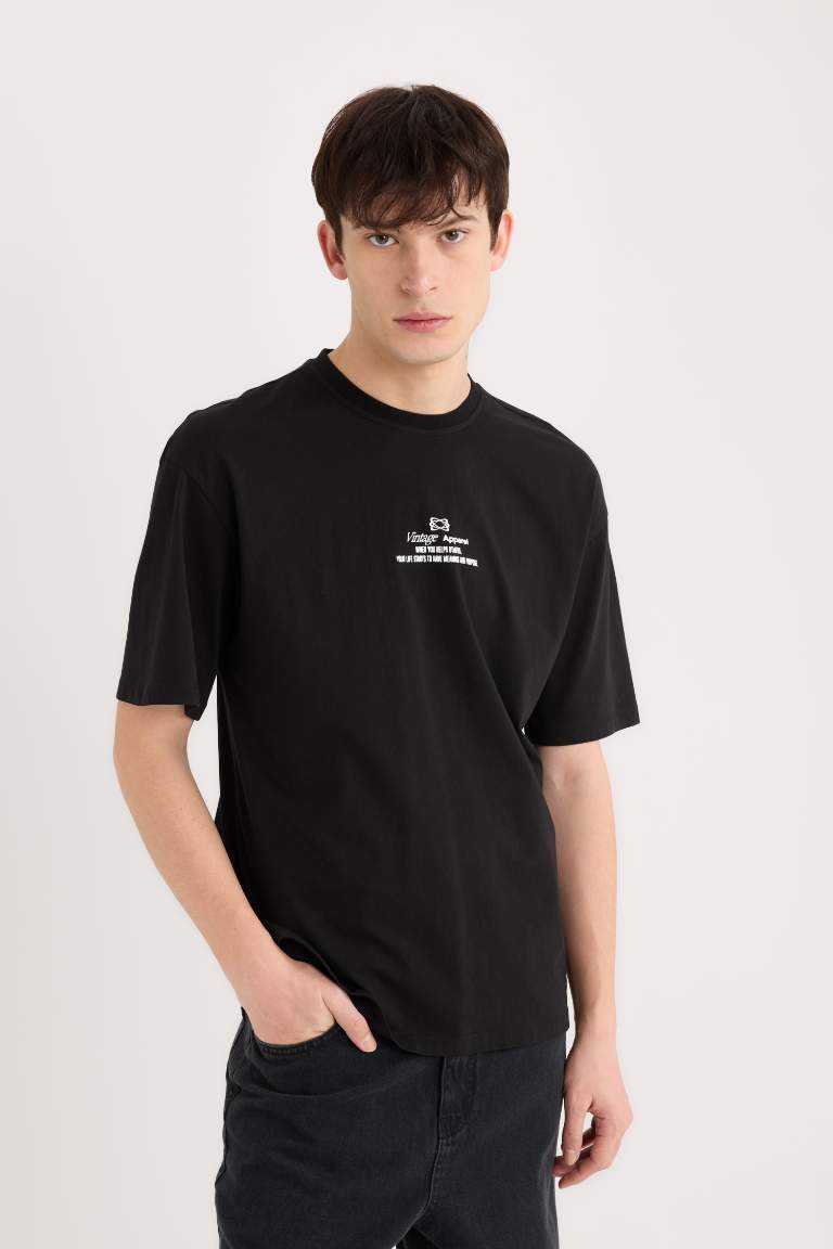 Boxy Fit Crew Neck Back Printed T-Shirt