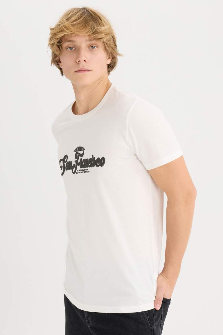 Slim Fit Crew Neck Printed Short Sleeve T-Shirt