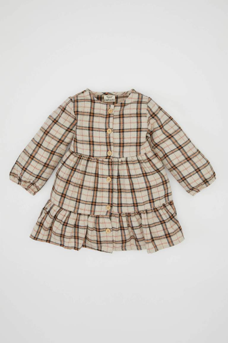 Robe Tissée à Carreaux à manches longues