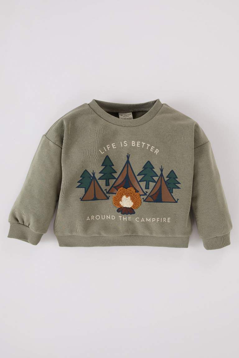 Sweat-shirt à col rond avec imprimé nature à intérieur doux pour Bébé Garçon