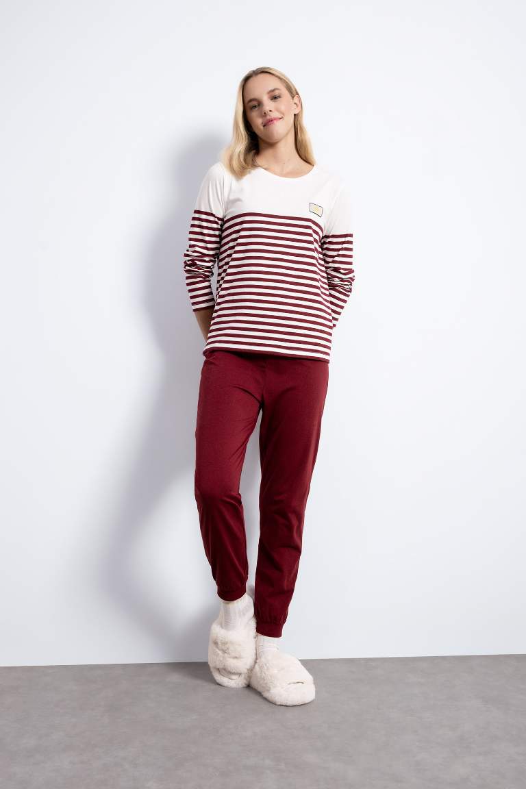 Pijama Takım Çizgili Uzun Kollu Üst Beli Lastikli Alt-Fall in Love