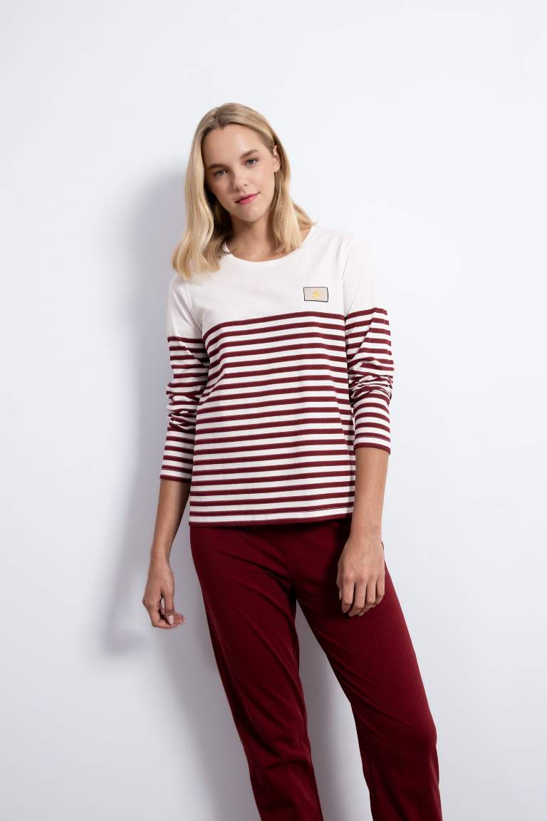 Pijama Takım Çizgili Uzun Kollu Üst Beli Lastikli Alt-Fall in Love