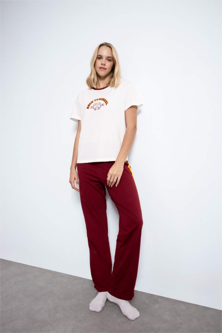 Pijama Takım Baskılı Kısa Kollu Üst Beli Lastikli Alt-Fall in Love