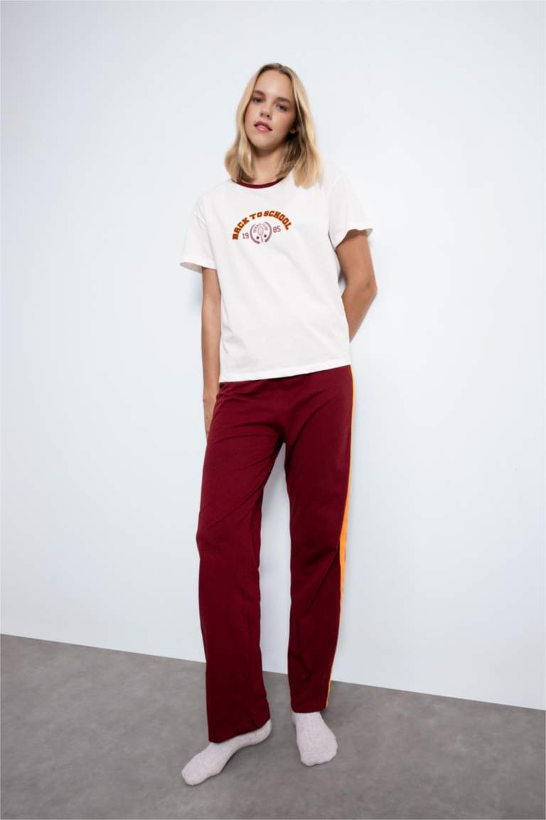 Pijama Takım Baskılı Kısa Kollu Üst Beli Lastikli Alt-Fall in Love
