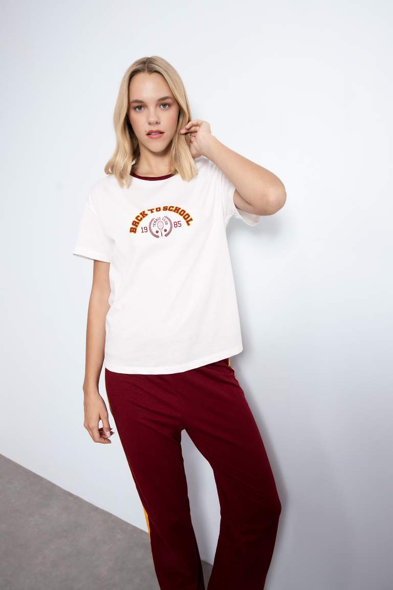 Pijama Takım Baskılı Kısa Kollu Üst Beli Lastikli Alt-Fall in Love