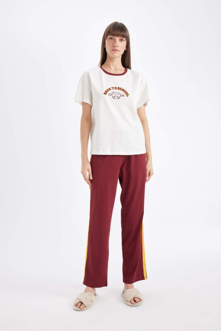 Pijama Takım Baskılı Kısa Kollu Üst Beli Lastikli Alt-Fall in Love