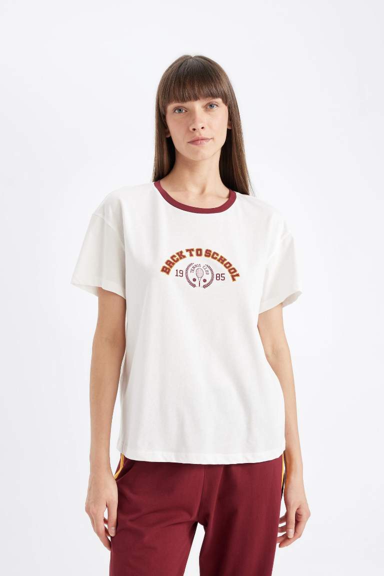 Pijama Takım Baskılı Kısa Kollu Üst Beli Lastikli Alt-Fall in Love
