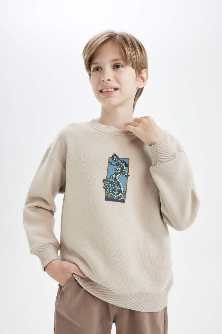 Boy Oversize Fit Wide Fit Crew Neck Printed Sweatshirt