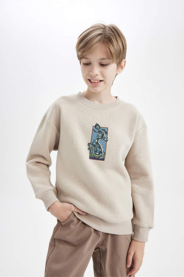 Boy Oversize Fit Wide Fit Crew Neck Printed Sweatshirt