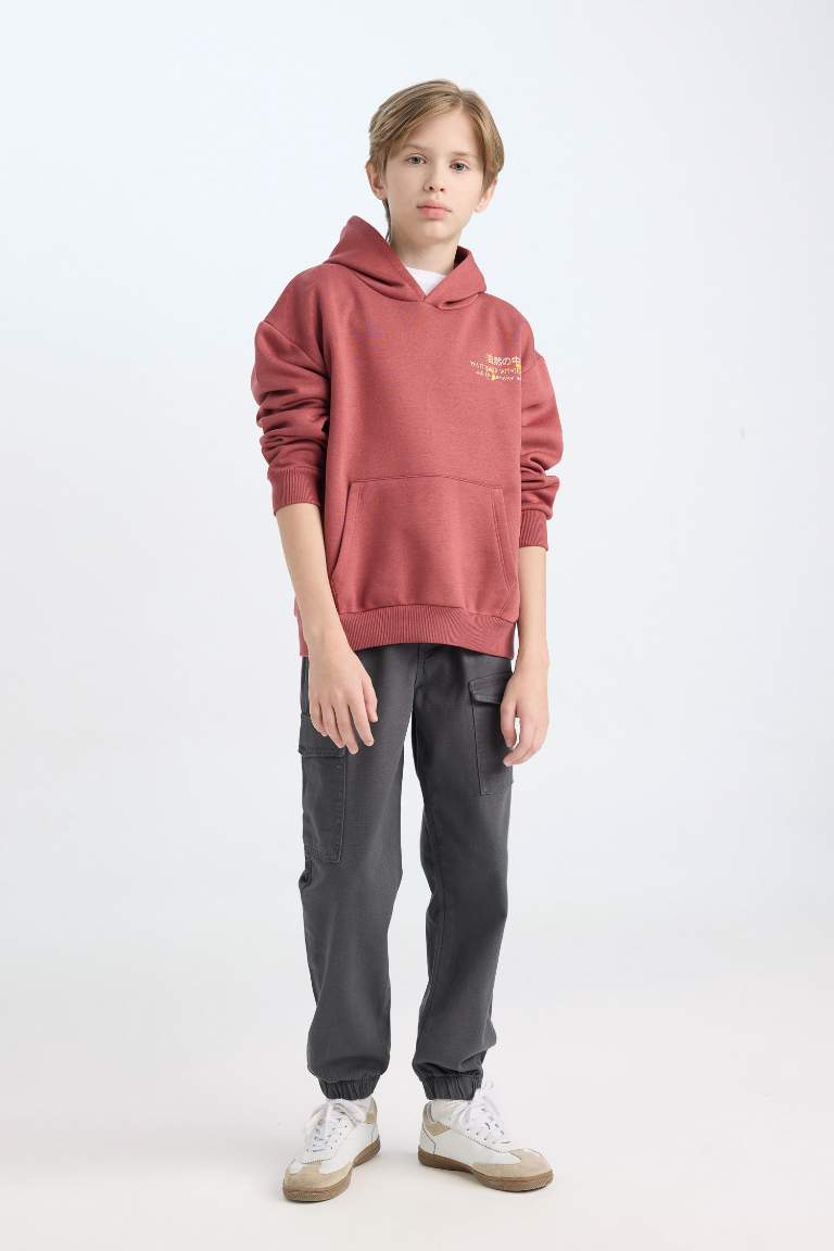 Boy Oversize Fit Back Printed Hooded Sweatshirt