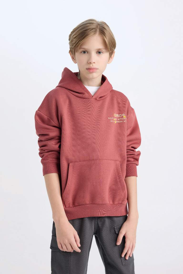 Boy Oversize Fit Back Printed Hooded Sweatshirt