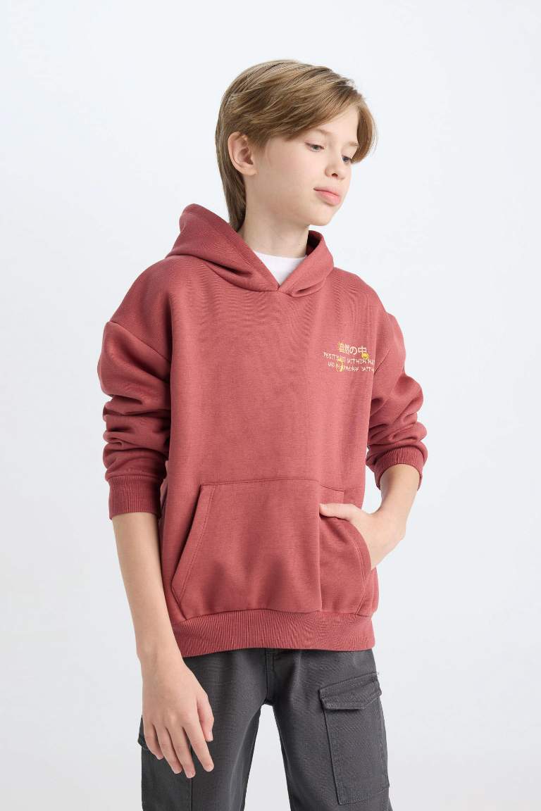 Boy Oversize Fit Back Printed Hooded Sweatshirt