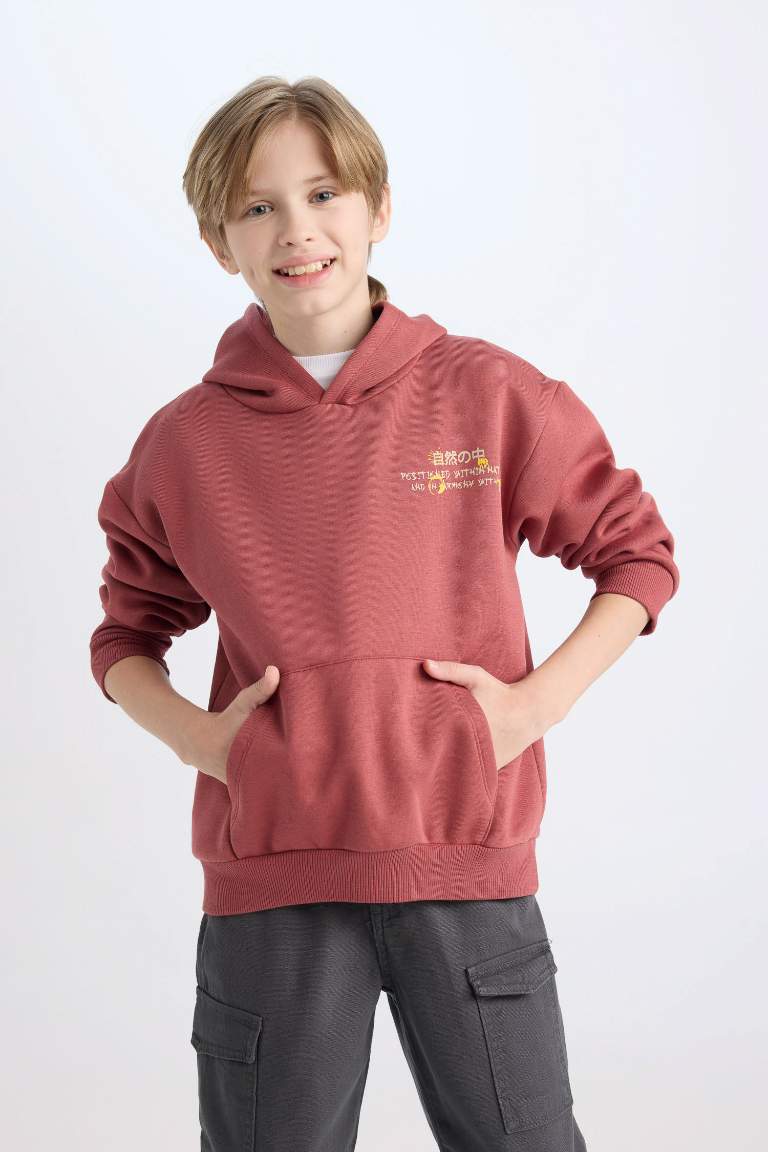 Boy Oversize Fit Back Printed Hooded Sweatshirt