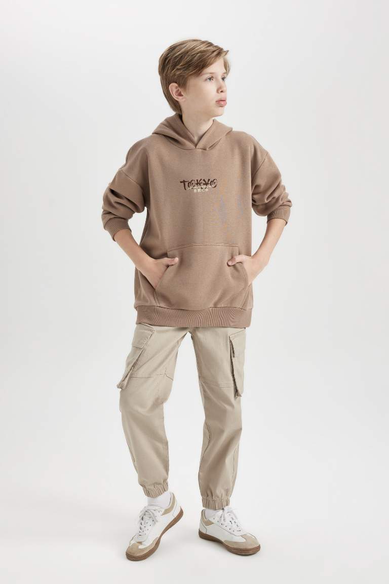 Boy Oversize Fit Back Printed Hooded Sweatshirt