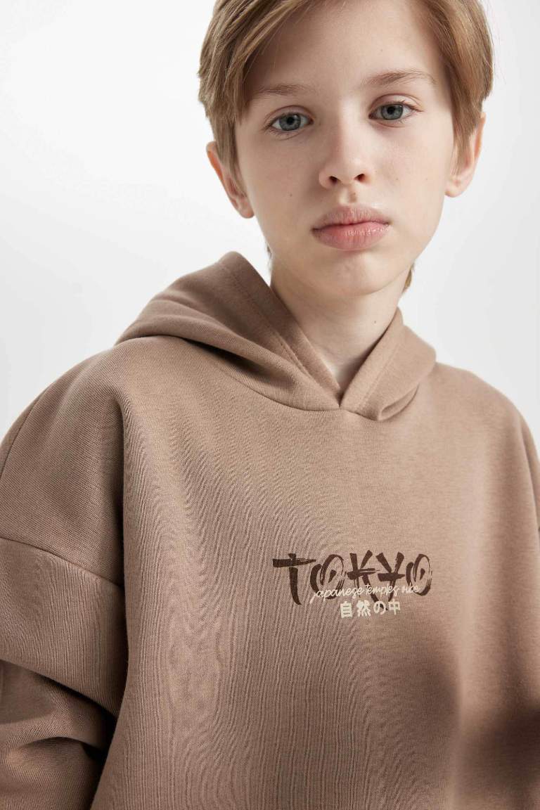 Boy Oversize Fit Back Printed Hooded Sweatshirt