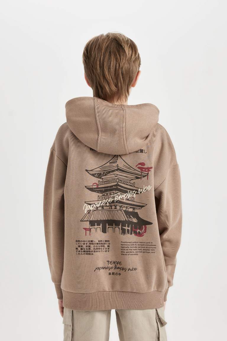 Boy Oversize Fit Back Printed Hooded Sweatshirt