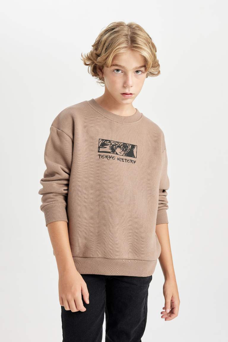 Boy Oversize Fit Wide Fit Back Printed Crew Neck Sweatshirt