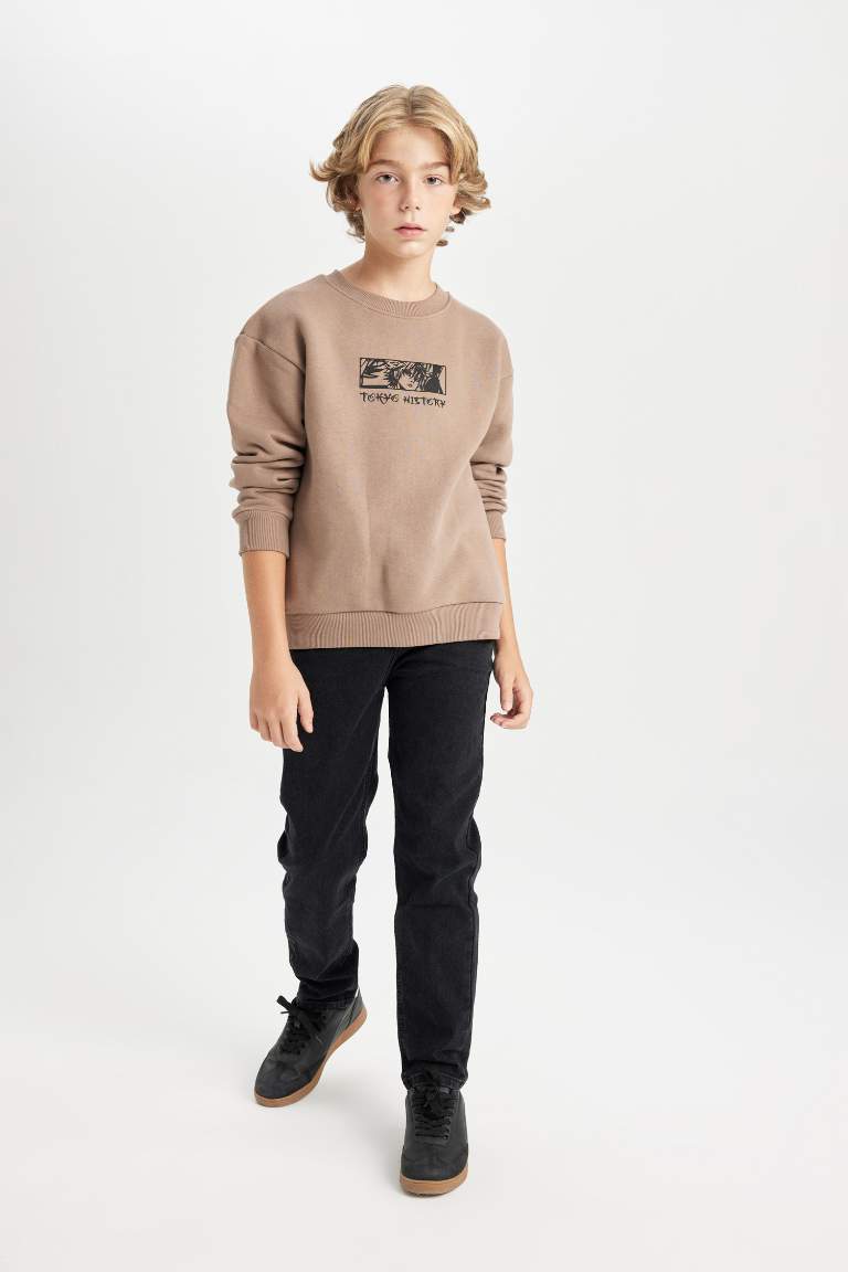 Boy Oversize Fit Wide Fit Back Printed Crew Neck Sweatshirt