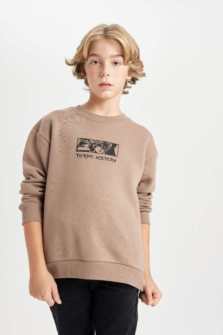 Boy Oversize Fit Wide Fit Back Printed Crew Neck Sweatshirt