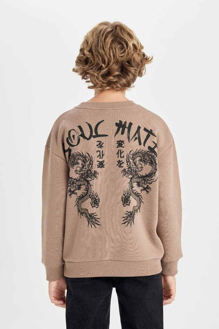 Boy Oversize Fit Wide Fit Back Printed Crew Neck Sweatshirt