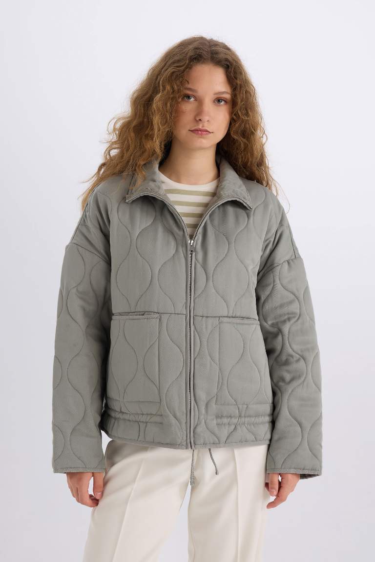 Polo Collar Zippered Quilted Waterproof Jacket