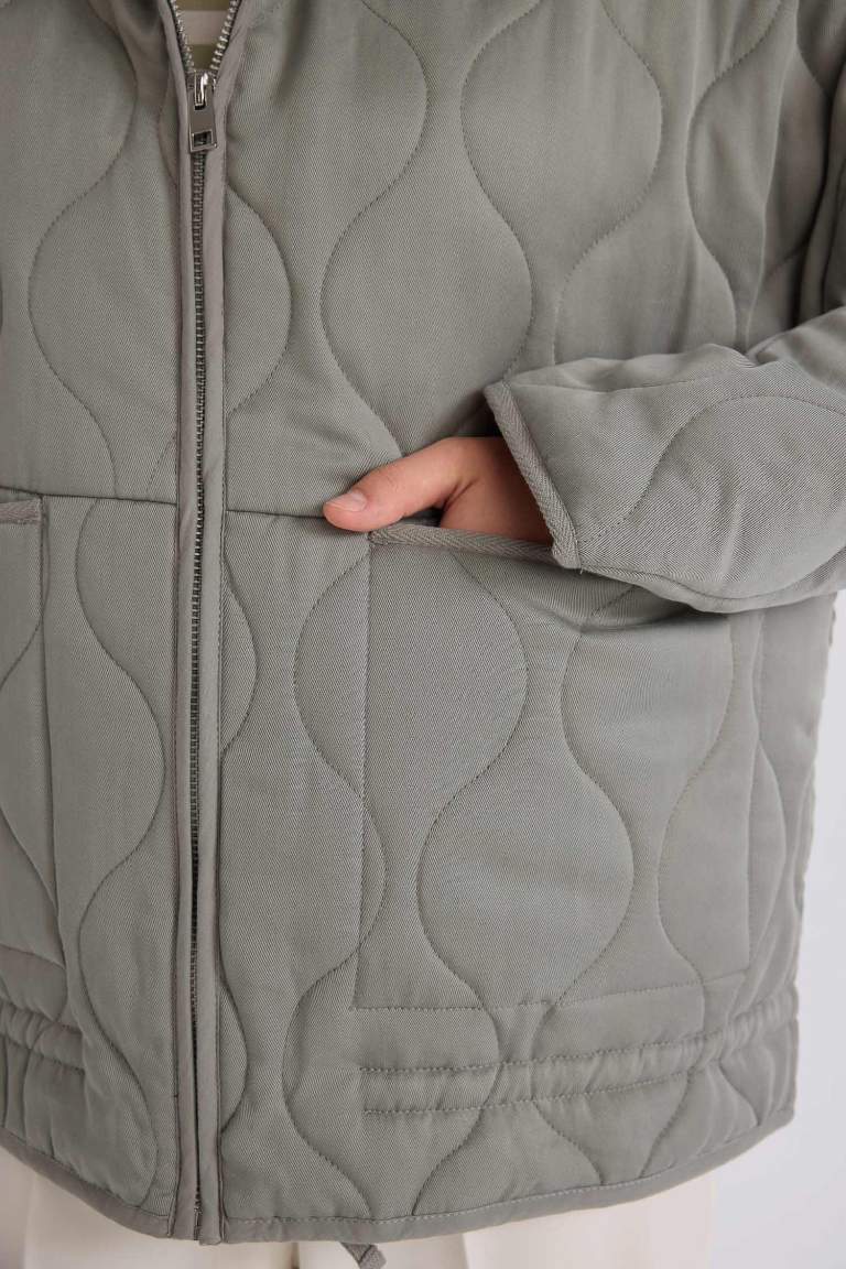 Polo Collar Zippered Quilted Waterproof Jacket