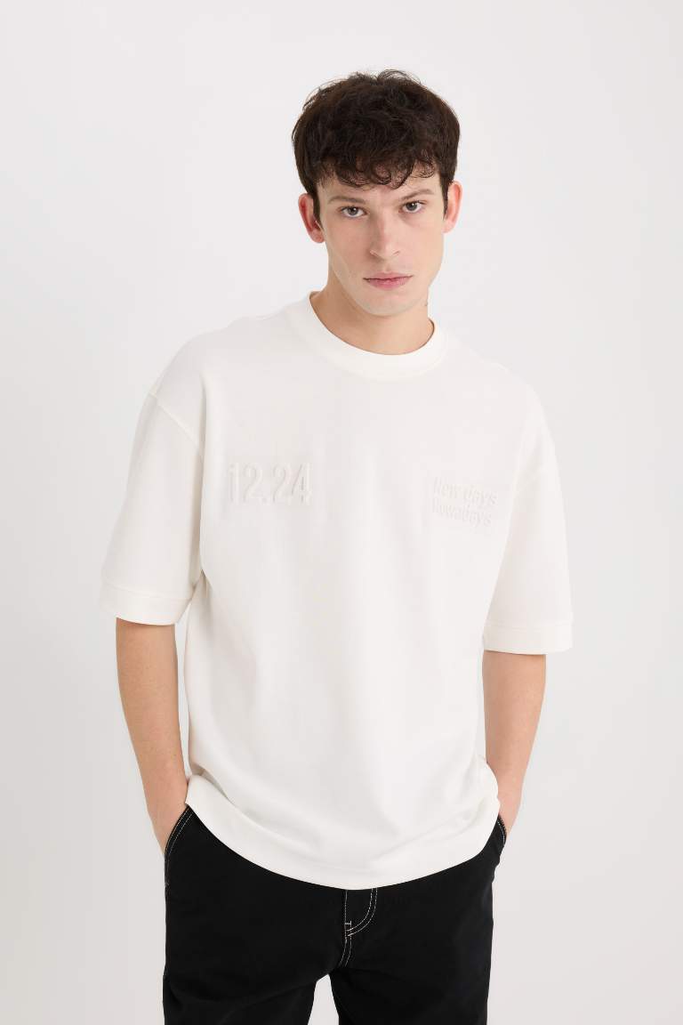 Loose Fit Crew Neck Printed Heavy Fabric T-Shirt