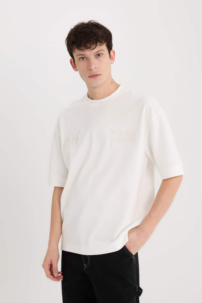 Loose Fit Crew Neck Printed Heavy Fabric T-Shirt