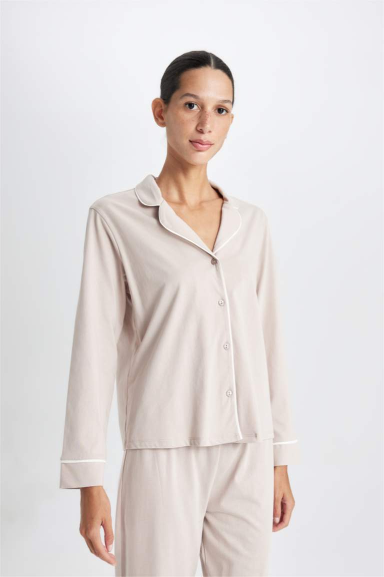 Pijama Takımı Basic Düz Uzun Kollu Üst Beli Lastikli Uzun Alt-Fall in Love