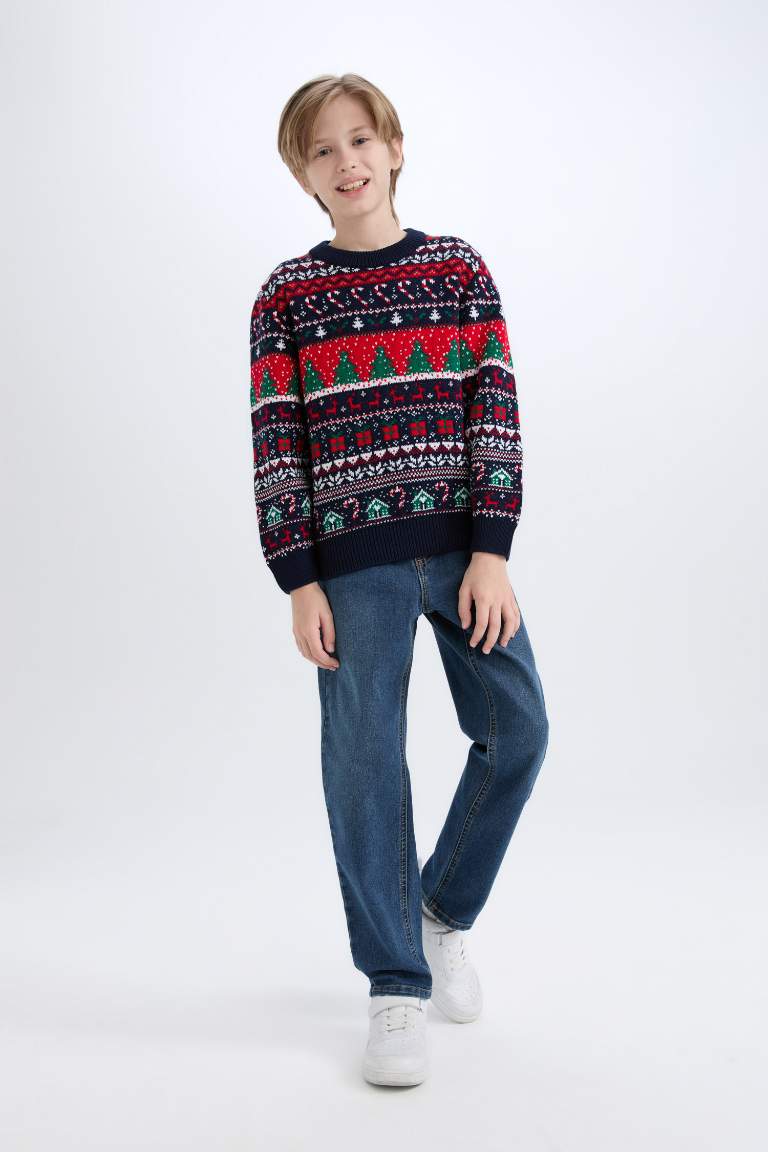 Boy Christmas Themed Crew Neck Knitwear Pullover