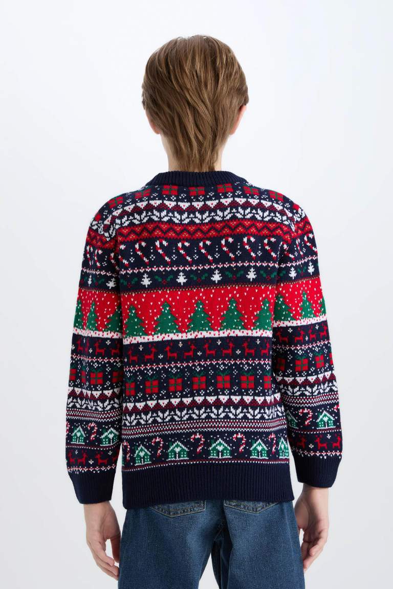 Boy Christmas Themed Crew Neck Knitwear Pullover