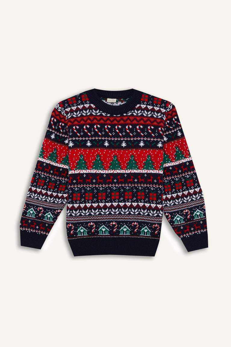 Boy Christmas Themed Crew Neck Knitwear Pullover