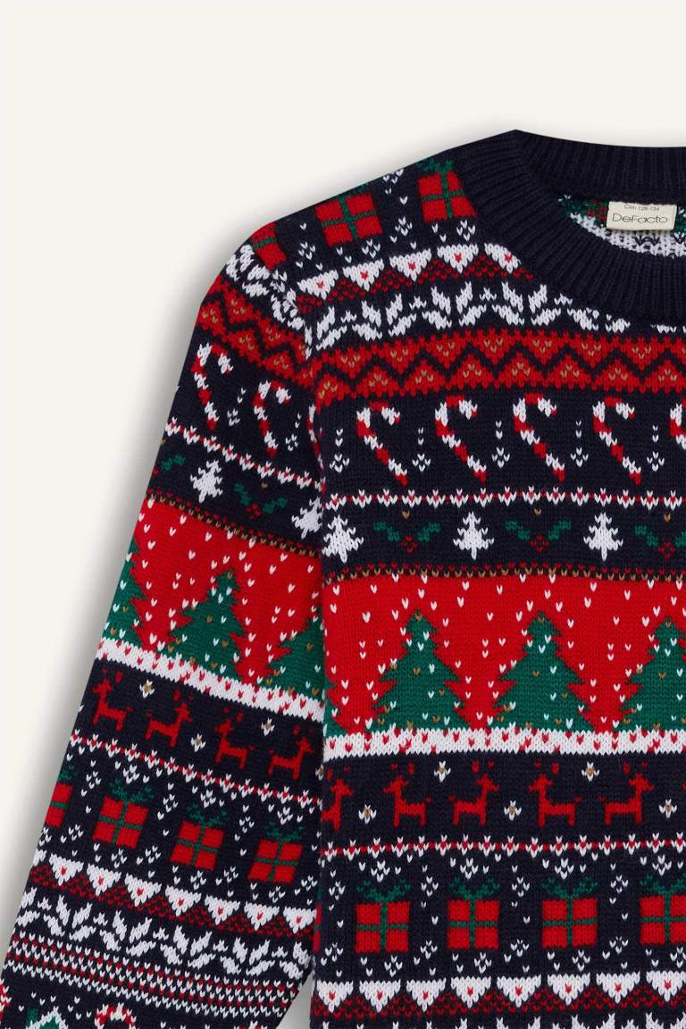 Boy Christmas Themed Crew Neck Knitwear Pullover