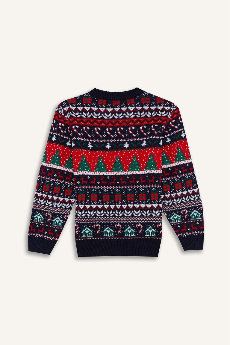Pull Homme Col Rond Jacquard - Confortable, Léger, Coupe Ample - Idéal Automne/Hiver