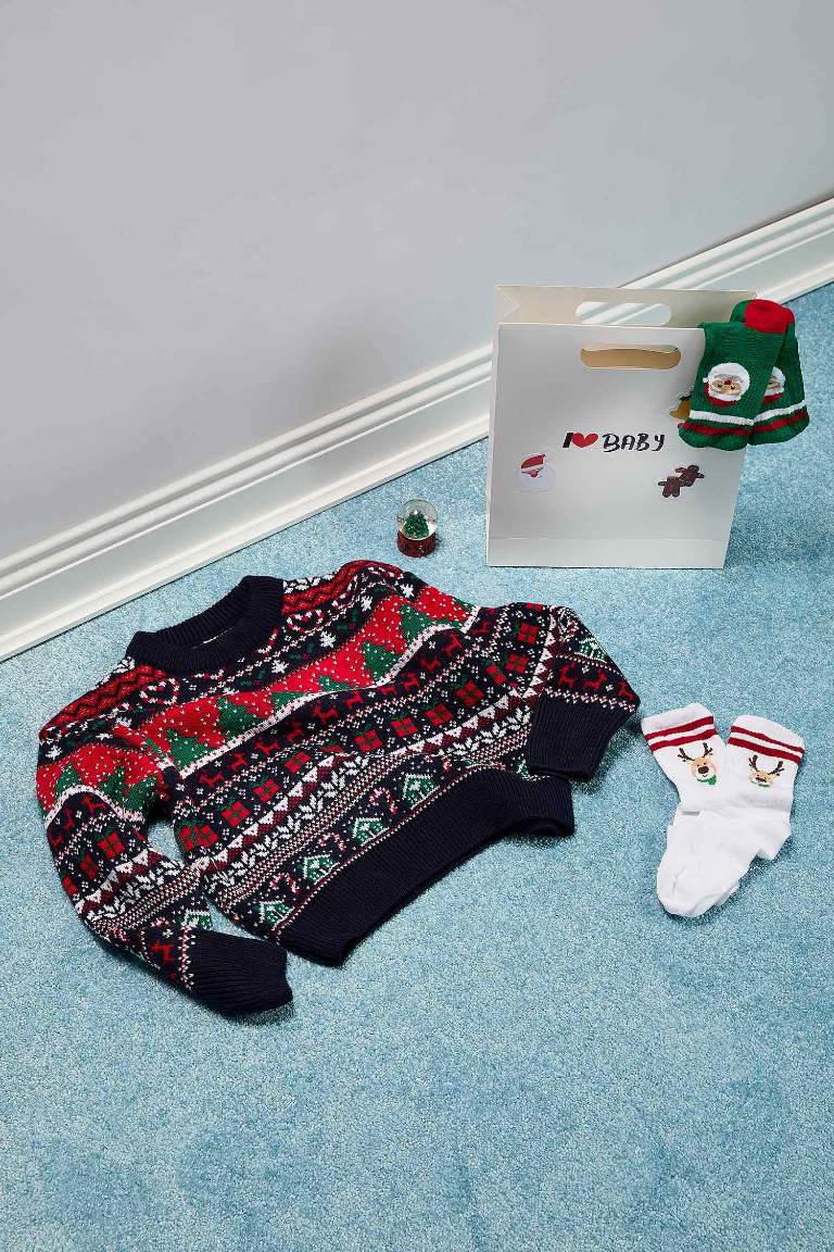 Boy Christmas Themed Crew Neck Knitwear Pullover