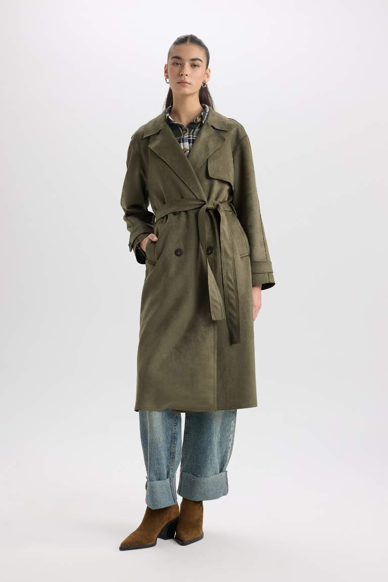 Regular Fit Suede Trenchcoat