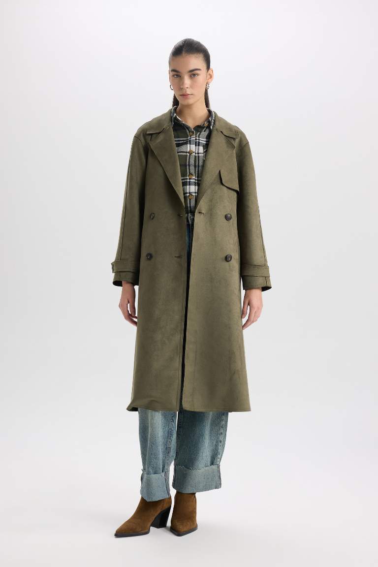 Regular Fit Suede Trenchcoat