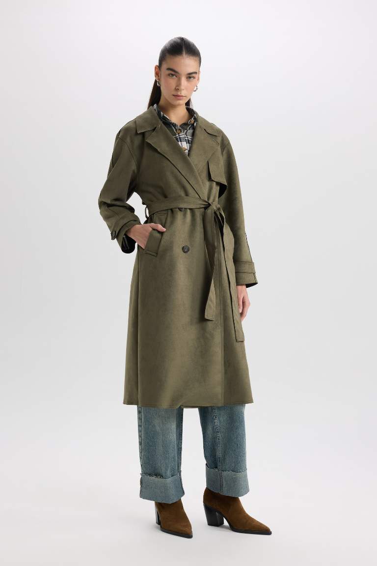 Regular Fit Suede Trenchcoat