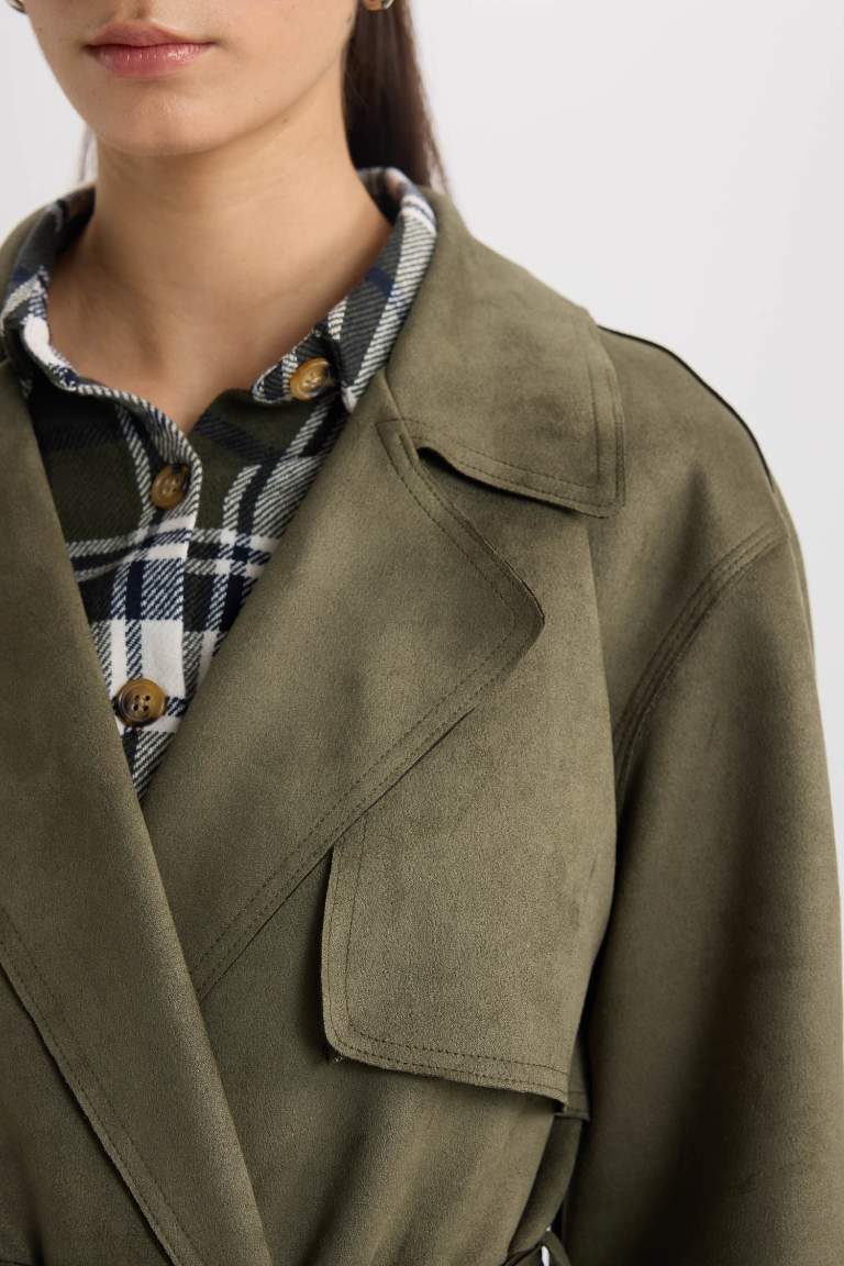 Regular Fit Suede Trenchcoat