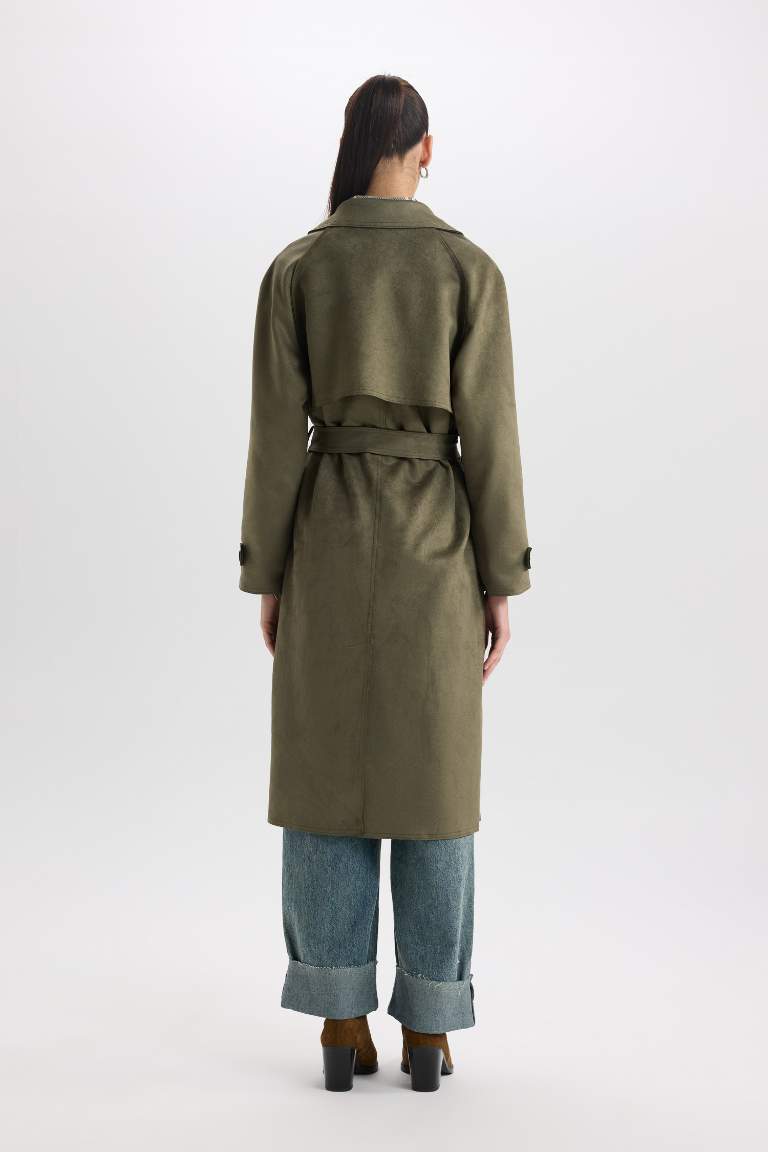 Regular Fit Suede Trenchcoat